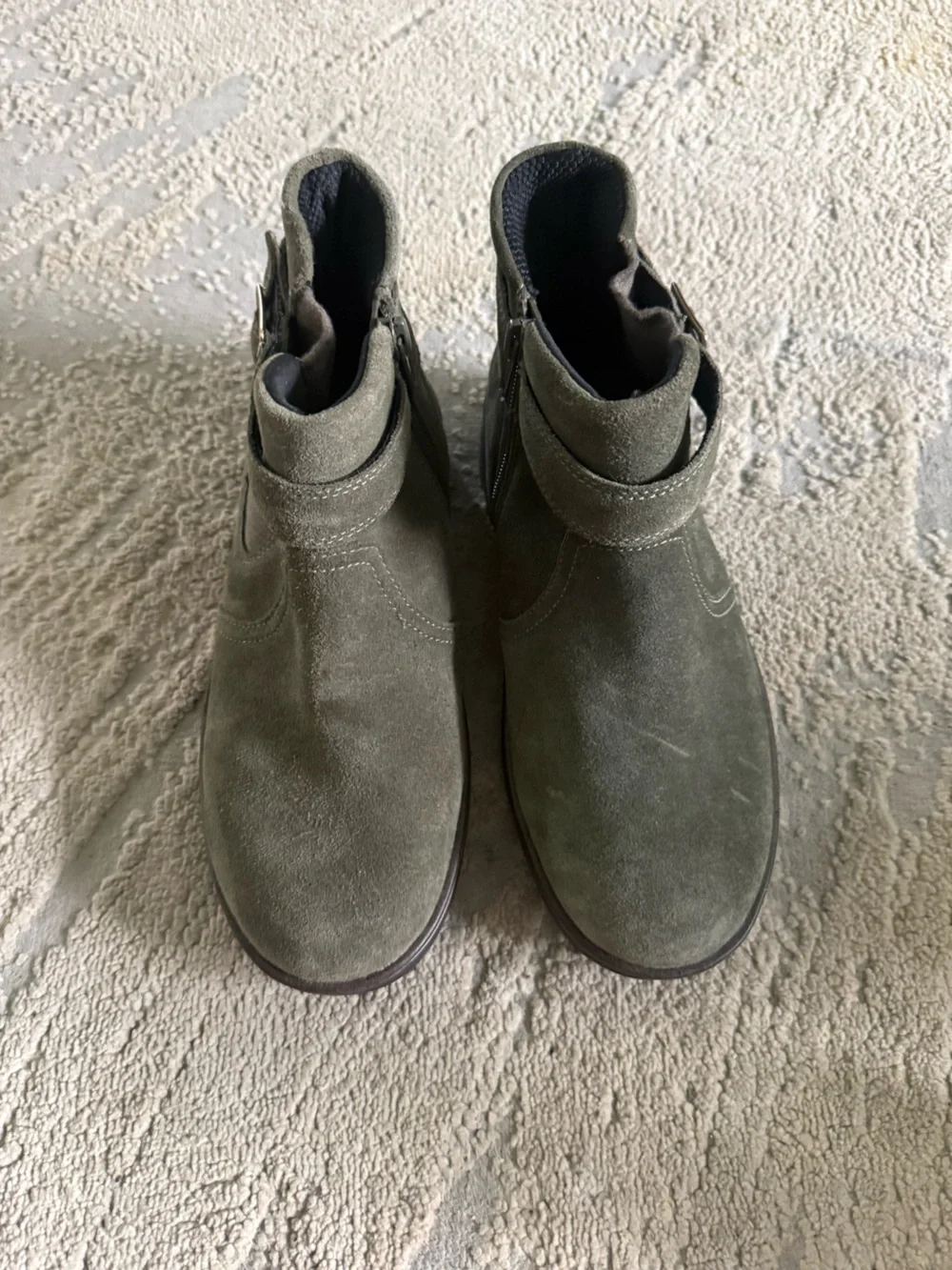 Orthofeet Scarlett boots comfort olive green suede buckle side zip 8 wide